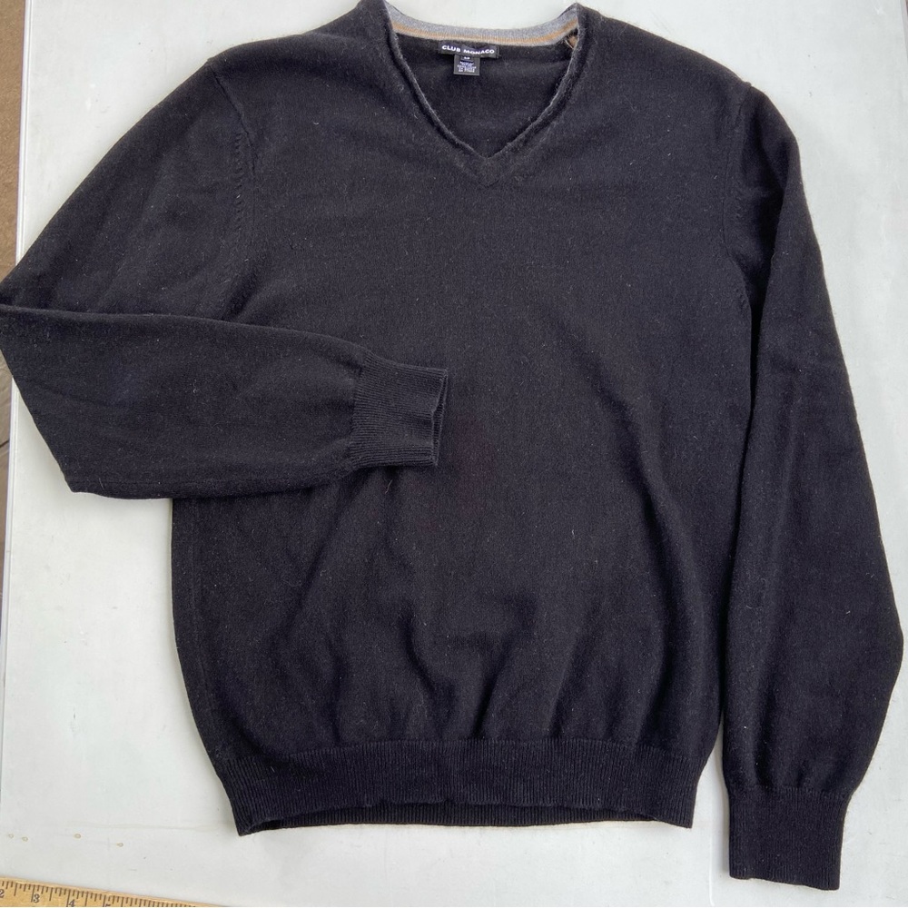 Club Monaco Cashmere Blend Black V Neck Sweater Mens Small Quiet Luxury